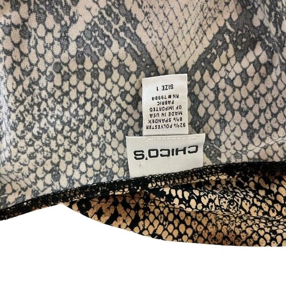 CHICO'S Brown Snakeskin Snake Reptile Print V-Neck Wrap Jersey Knit Top 1 / M - Picture 13 of 16